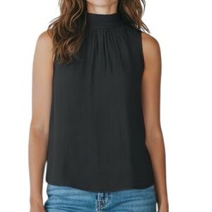 NWT RAMY BROOK Black Sleeveless Ruffle Mock Neck Blouse Size Small